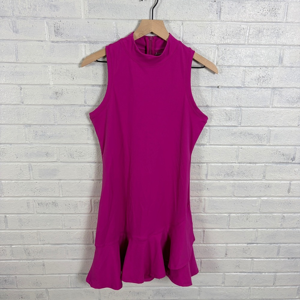 Acegolfs Golf Dress Women S Pink Mock Neck Sleeveless Ruffle Hem Athletic
